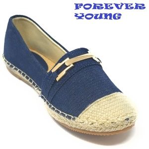 Denim Espadrilles with Buckle, E-2817, Dark Blue